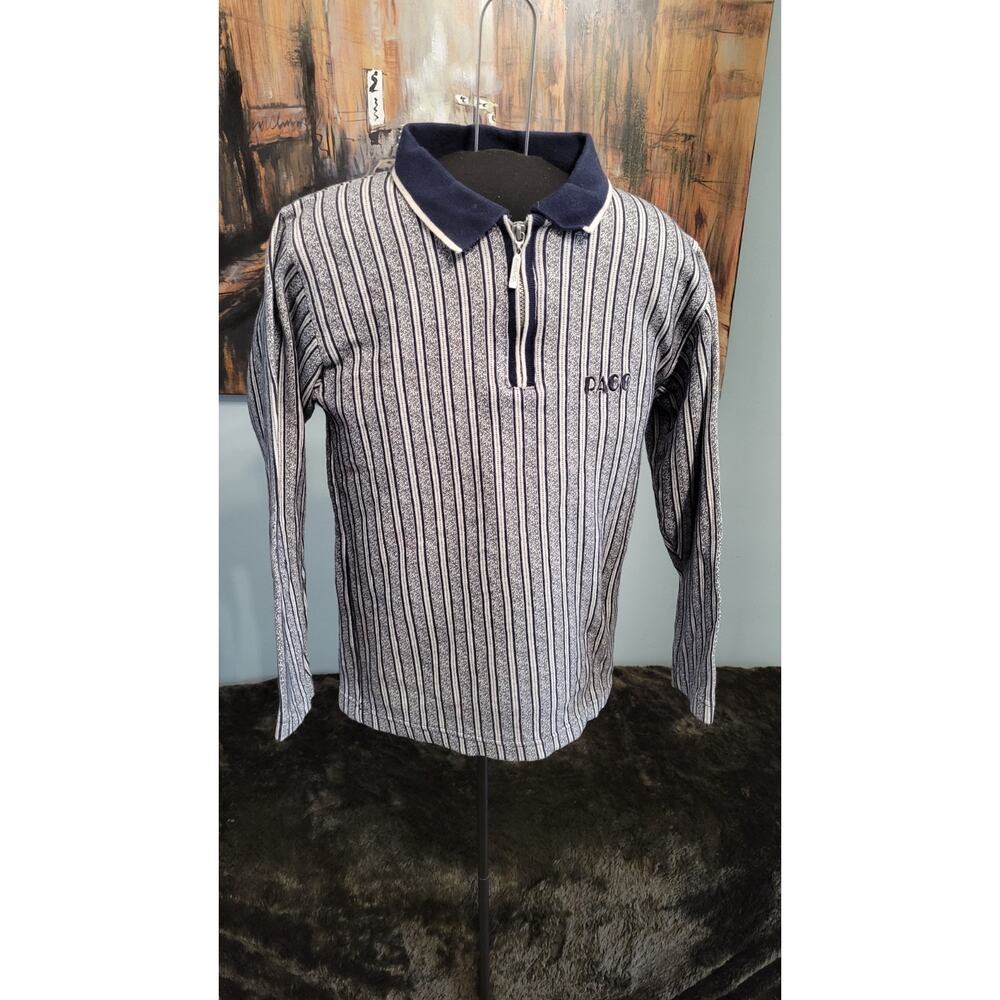 Vintage Y2K PACO Striped Knit Polo Shirt Mens Small Quarter Zip Long Sleeve 90s